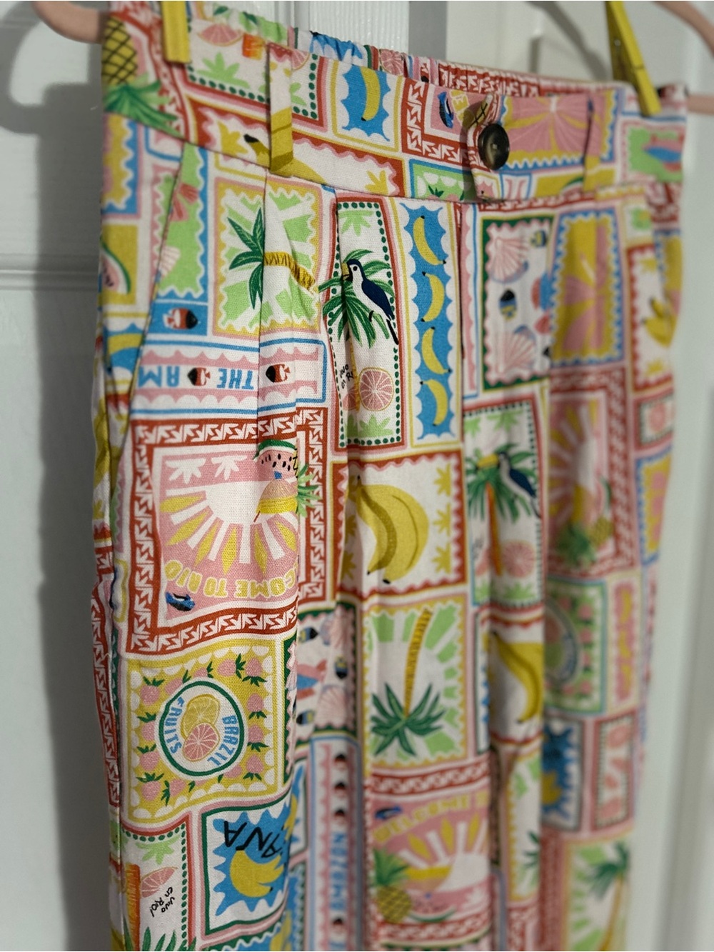 NWT Colorful Breezy Linen Blend Pants with Tropical Tile Print by Monteau LA